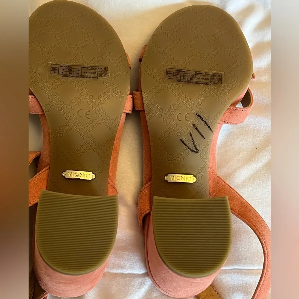 Vionic Rosabel heel  suede sandals stunning coral pink color size 5 NWOT - Picture 7 of 14